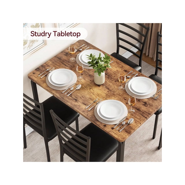 Ourlova 5 Piece Dining Table Set For 4 Modern Metal Frame Wood Tabletop Small Space Rectangular Furniture Set With 1 Table 4 Chairs For Kitchen Dinette Breakfast Nook