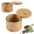 thumbnail image 4 of Shoreew Bamboo Salt Cellar with Magnetic Swivel Lid Round Salt Box for Storing Salt Pepper Sugar Herbs Functional Spice Container Storage Tank, 4 of 7
