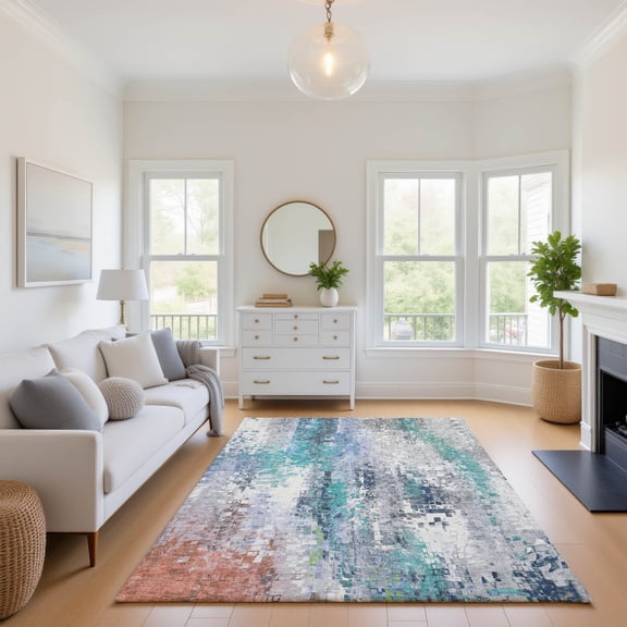 Addison Rugs Mayfield Premium Machine Washable Transitional Abstract Teal Rectangle Rug, 10' x 14'