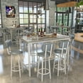 thumbnail image 6 of 7-Piece Dining Table Set for 6, 50" Wood High-Dining Bistro Set with 6 Backrest Cushion Stools, Saving Space Pub and Chairs Sets for Bar, Kitchen, Gray, 6 of 9