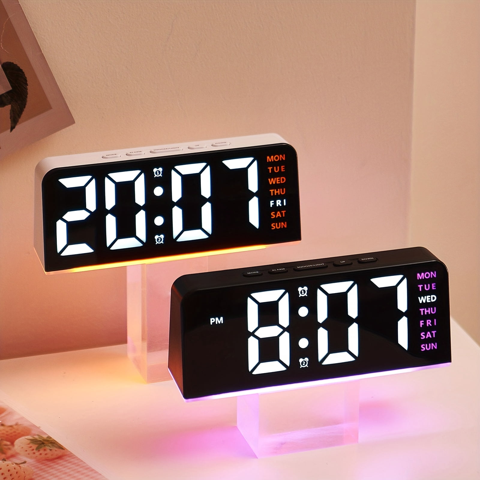Keli 「LED digital clock」large font display alarm clock + temperature + date multi-function bedside clock luminous atmosphere light simple and stylish home decoration