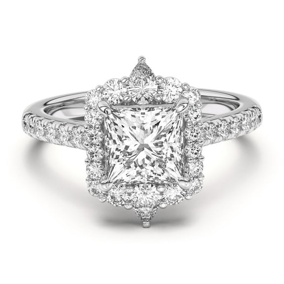 Silvago Jewelry 1.92 Ct Princess Cut Moissanite Engagement Solitaire Ring - 14K White Gold Plated Band with Halo Accents for Elegant Gift Giving