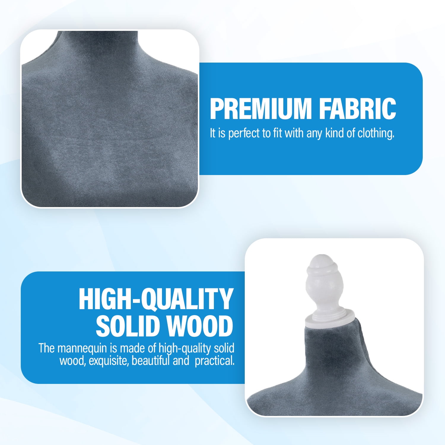 FDW Dress Form Sewing Mannequin - 50-63" Adjustable w/Wooden Tripod Stand，Grey