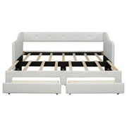 Euroco Upholstered Twin XL to King Size Daybed, Sofa Bed with Trundle and 2 Drawers, Beige