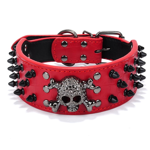 Berry Spike Leather Dog Collar - 3 Row Bullet Rivet Rivet PU Leather - Cool Skeleton pet accessory MFZFUKR CPB-US-YY560-3