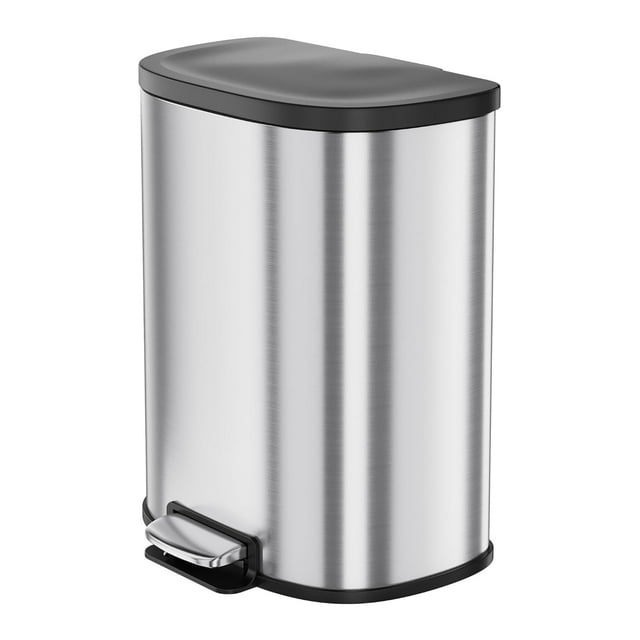 Garvee 13.2 Gallon D-Shape Kitchen Trash Can with Lid, Smudge Resistant, Stainless Steel, Silver