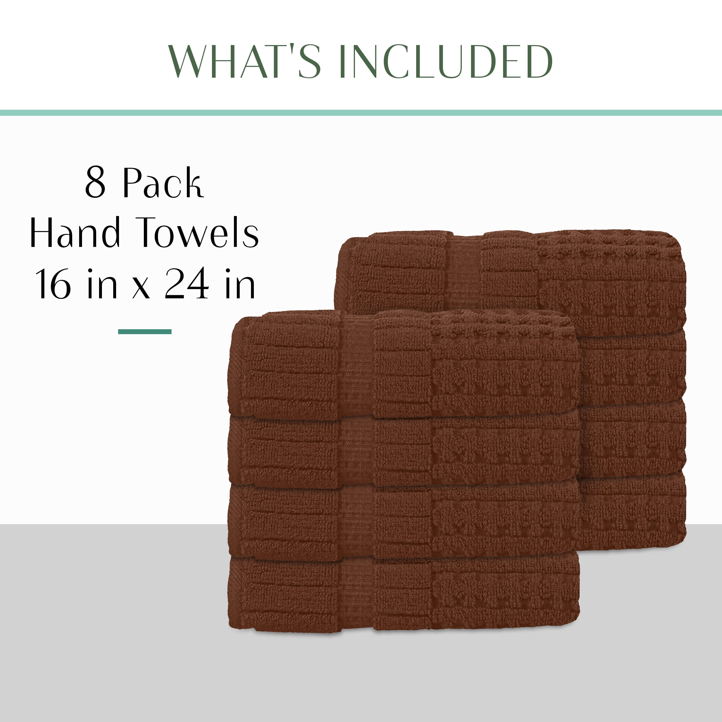Home Weavers Willow Collection Hand Towels Set of 8 | 100% Cotton Zero Twist | 630 GSM Thick Plush | Soft, Highly Absorbent & Quick Dry | Hotel Quality Luxury Hand Towels | 16x24 Inch | Chocolate
