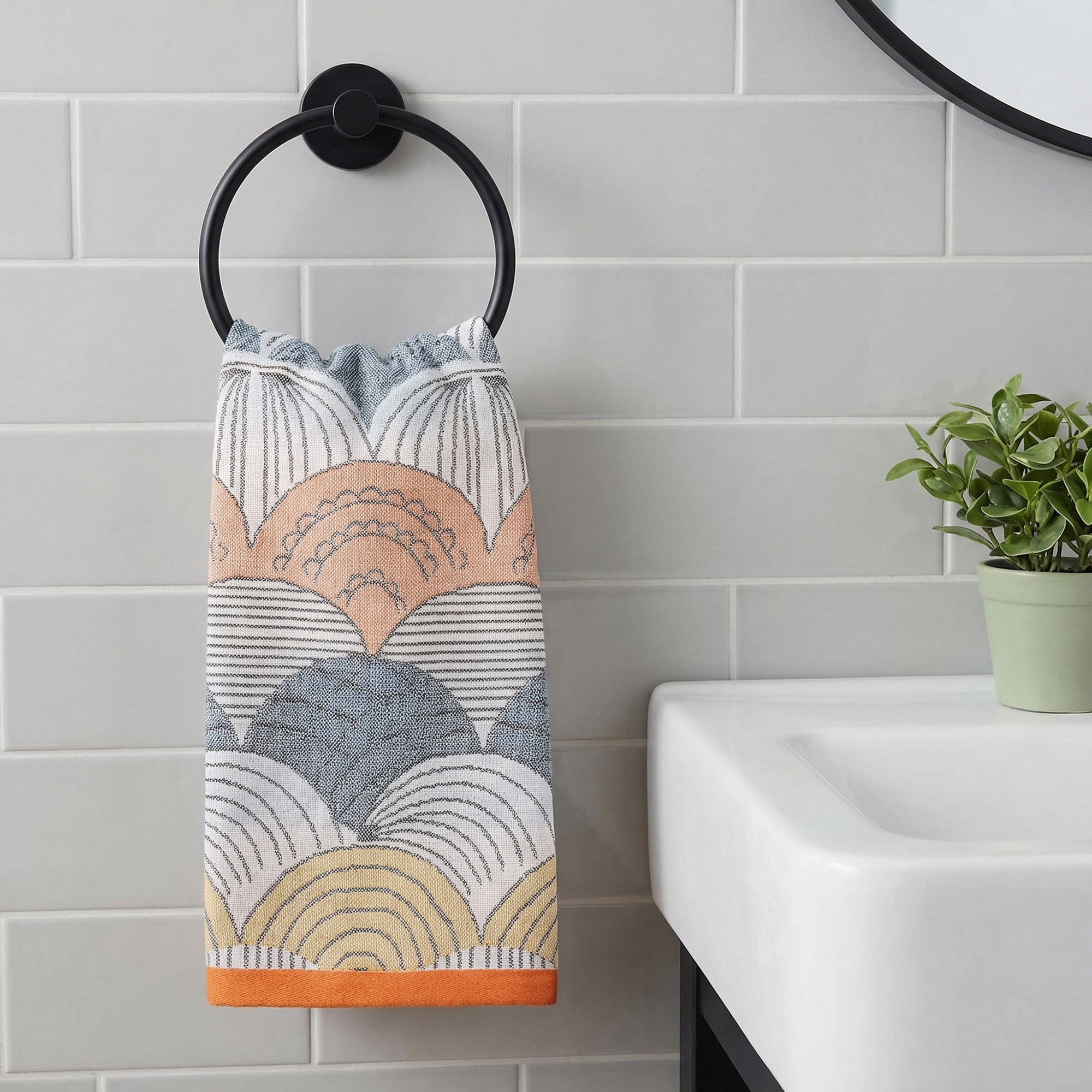 Unique Bargains Boho Cotton Cute Pattern Hand Towel Decorative Blue Orange/Blue 29" x 13"