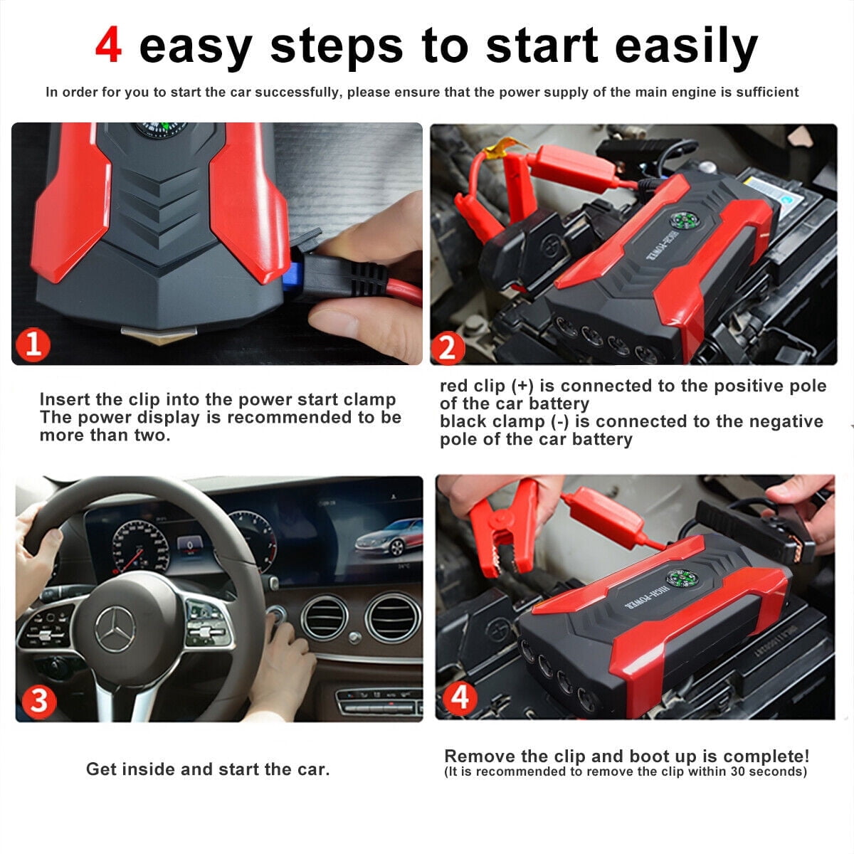 99800MAh Car Battery Jump Starter with 4 Selectable Modes, 12V Jump Box Pack LED Flashlight Car Battery Charger Car Battery Booster Power Supply for Motorcycle Note That Option 2 Solely Has EC5