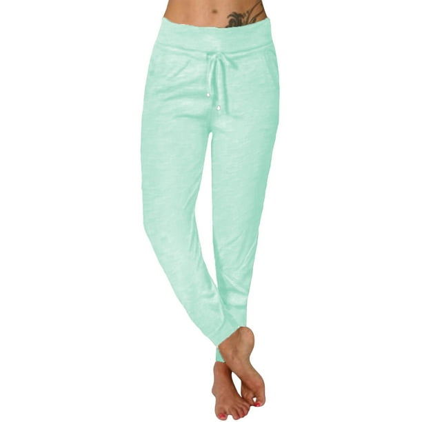 UKAP Ladies Jogger Pants Plain Solid Color Sweatpants Elastic Waist Baggy  Holiday Trousers Green 2XL 