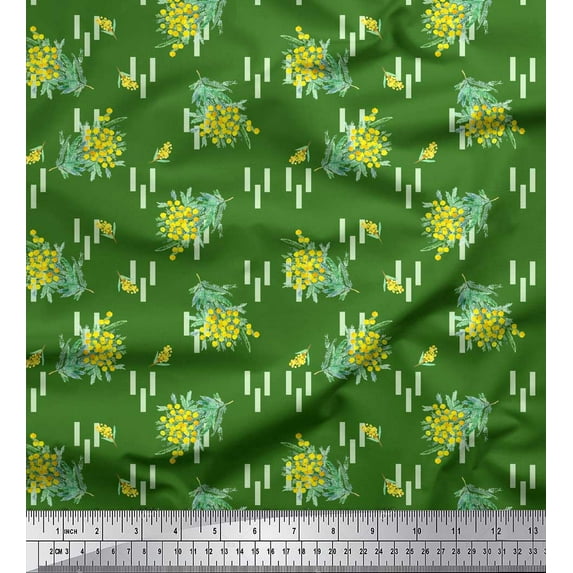 Soimoi Green Cotton Poplin Fabric Leaves & Floral Print Sewing Fabric Yard 56 Inch Wide