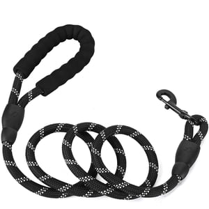 Cowin Rope Dog Leash with Padded Handle, 6.5 ft, Black