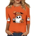 thumbnail image 3 of Trgacdwlo Halloween 3/4 Length Sleeve Womens Tops Cat Pumpkin Print Women's Crew Neck Shirts Ghost Graphic Spooky Fall Pullover Tops XL, 3 of 7