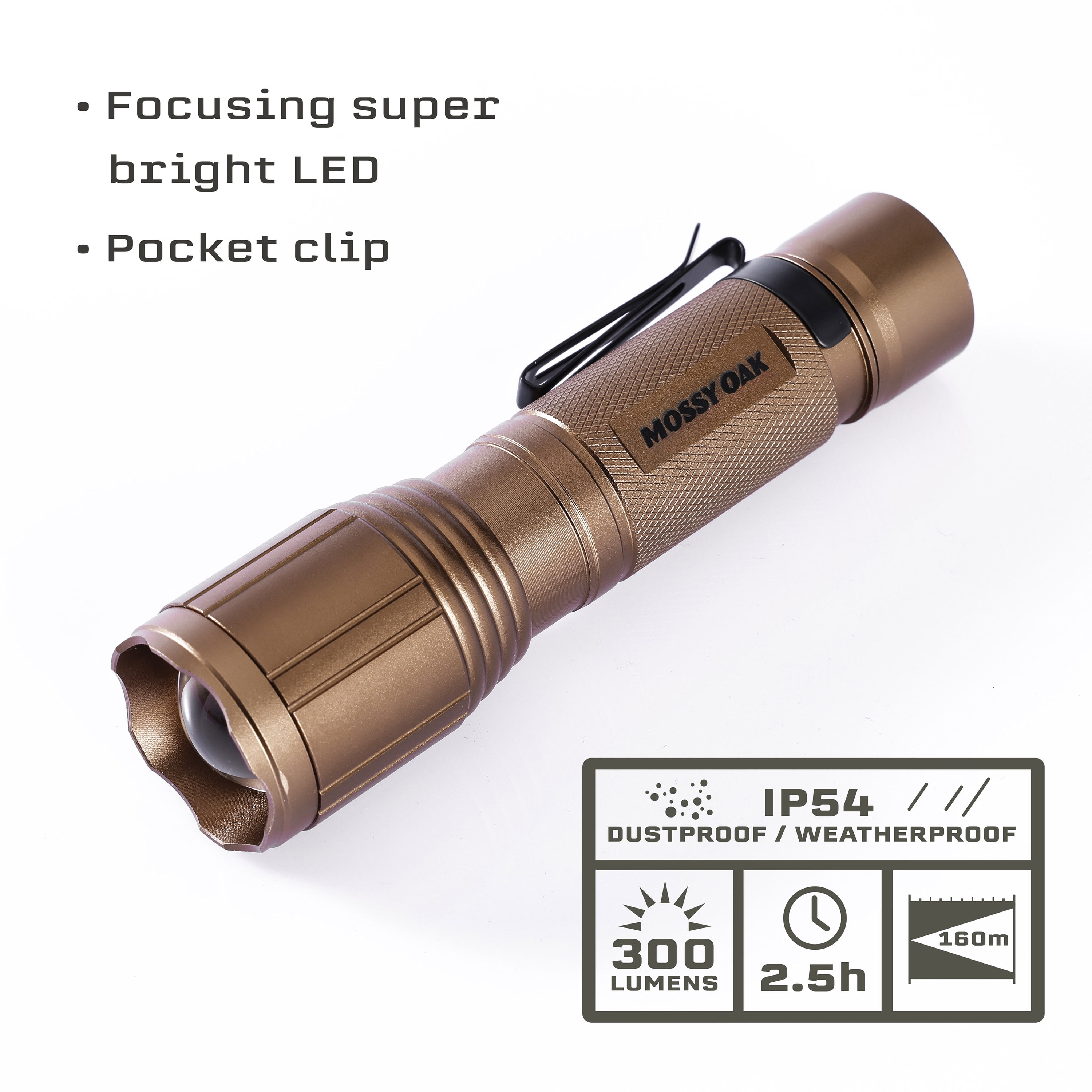 Mossy Oak Hunting LED Flashlight, UV Blood Tracker, IP54 Weatherproof, AAA Batteries Included