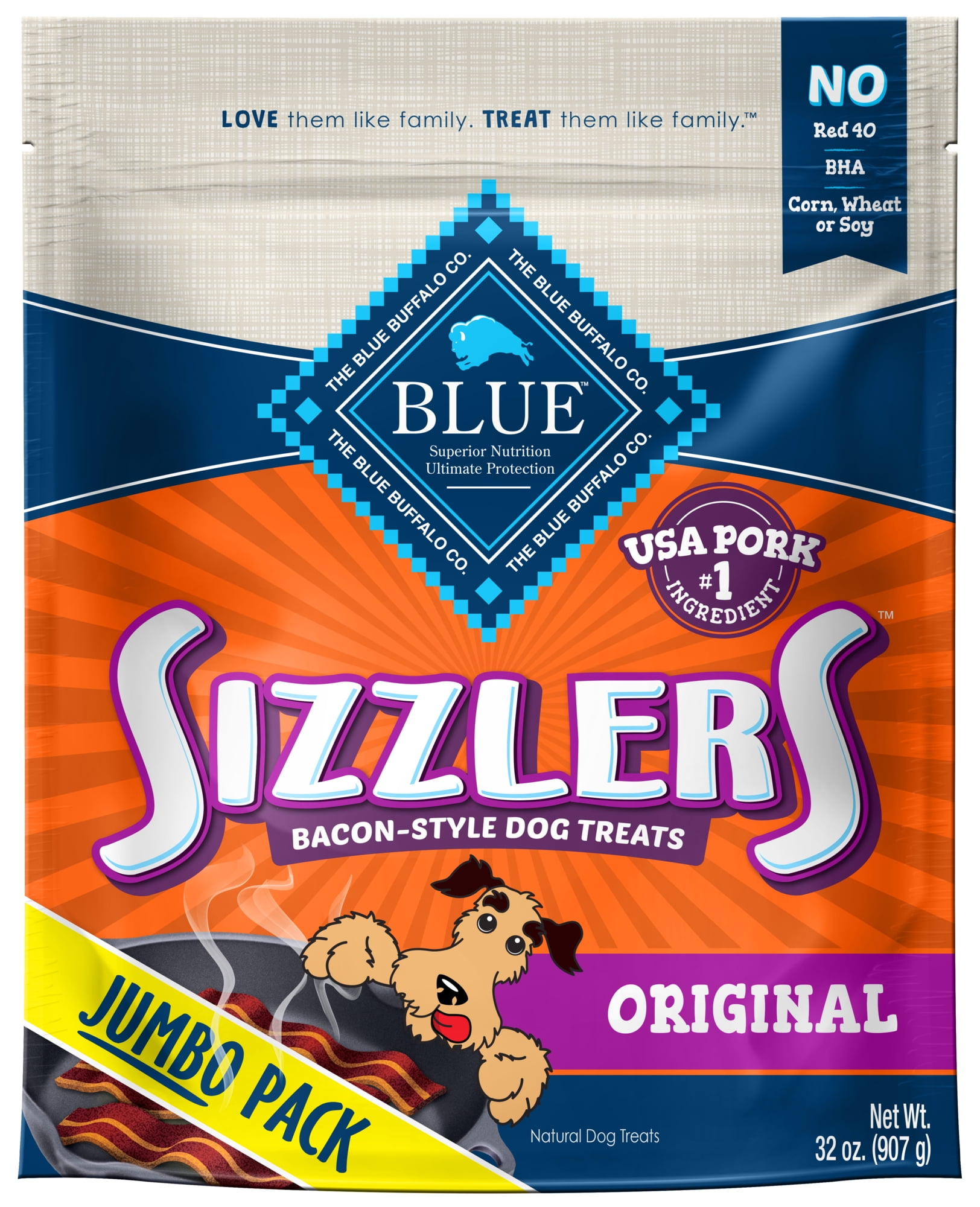 Blue Buffalo Sizzlers BaconStyle SoftMoist Dog Treats, Original Pork