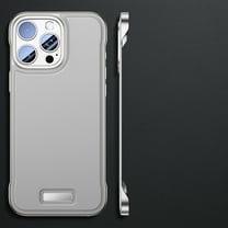 Ultra-Thin Designed for iPhone 16 Pro Frameless Case, Slim Minimalist Bare Metal Feel Hard PC Protective Cover Plain PU Leather Borderless Phone Case for iPhone 16 Pro, Silver