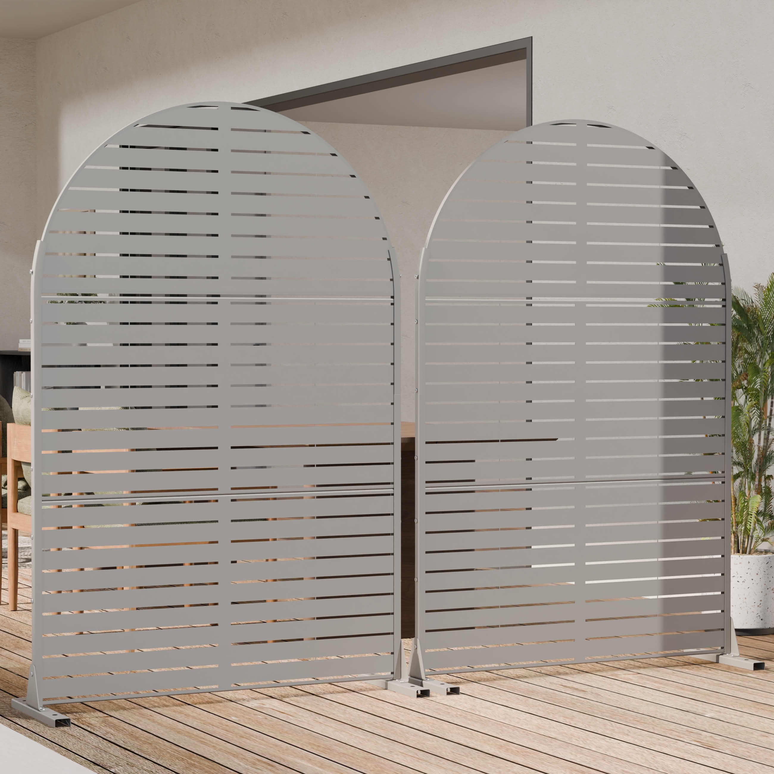 MAYEERTY Outdoor Metal Privacy Screen 6ft × 4ft Gray, 3-Panel Classic Louvered, Rust-Resistant for Patio