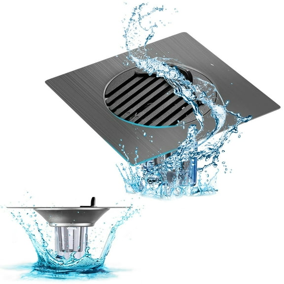 Taotanxi Square Shower Drain 4 Inch, Built-in Shower Drain Cover, Hair Filter Screen and Floor Drain Backflow Preventer, Quick Drainage, Prevent Odor, Suitable for Bathroom and Kitchen