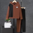 thumbnail image 2 of KIMI BEAR Big Boys Outfits 7T Big Boy Fall Winter Outfits 8T Big Boy Contrast Color Long Sleeve Hoodie Sweatshirt + Pants 2PCS Set Brown 7-8 Years, 2 of 7