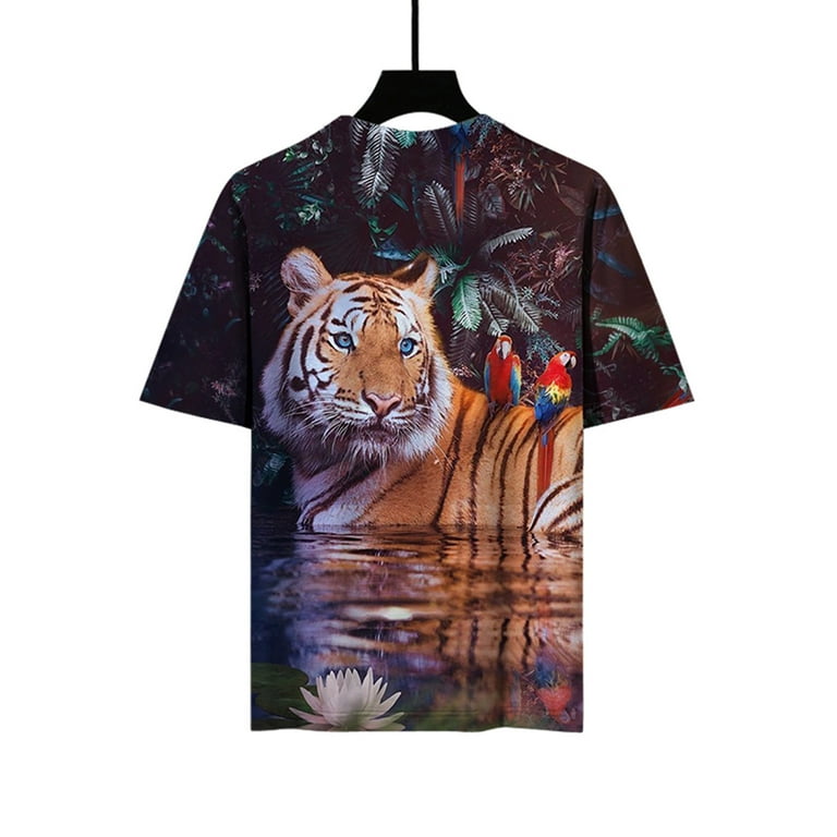 Men's Graphic T-Shirt 3D Tiger Animal Printed Short Sleeve Running Gym  Workout Casual Tees Fashion Top Crew Neck Top