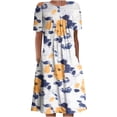 thumbnail image 1 of QJUHUNG Midi pour Femmes Été Décontracté Ample Boho Imprimé Floral Col Rond Manches Courtes Robe Froncée Longueur Genou avec Poches, 1 of 3