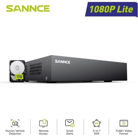 SANNCE 8CH 1080P Wired Surveillance Security Camera System DVR Recorder  Human Detection  Standalone DVR Video Recorder CCTV Support 5-in-1 CVBS/AHD/TVI/CVI/IP  Motion Alert  Remote Access  1TB HDD price history on PriceWatchPro