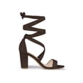 thumbnail image 3 of BLISSFUL STEP Women's Sandals Solid Color Mid Block Heels Lace up Sandals Coffee 9, 3 of 7