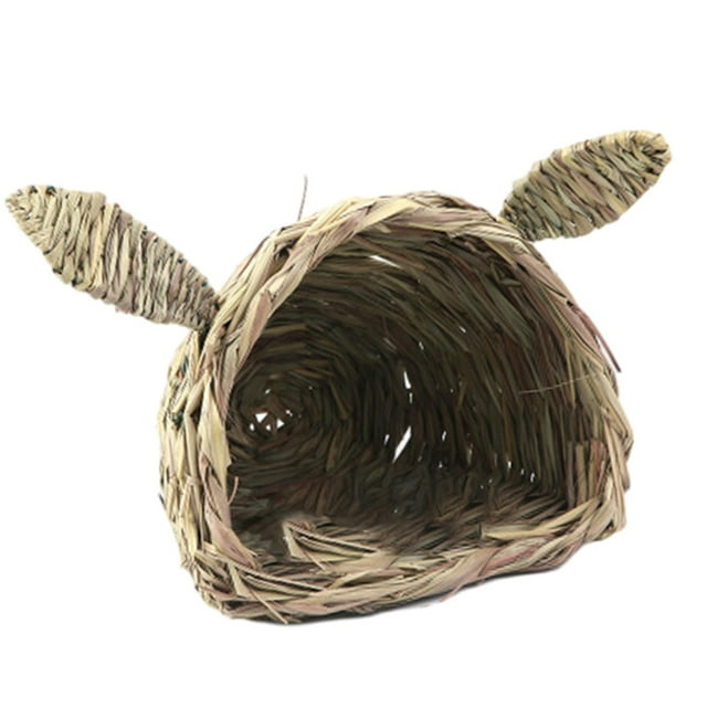 crativent Grass Home Rabbit Tunnel Warm Hideaway Little Hut Comfortable Handmade Woven Grass Nest House For Rabbit Is Made