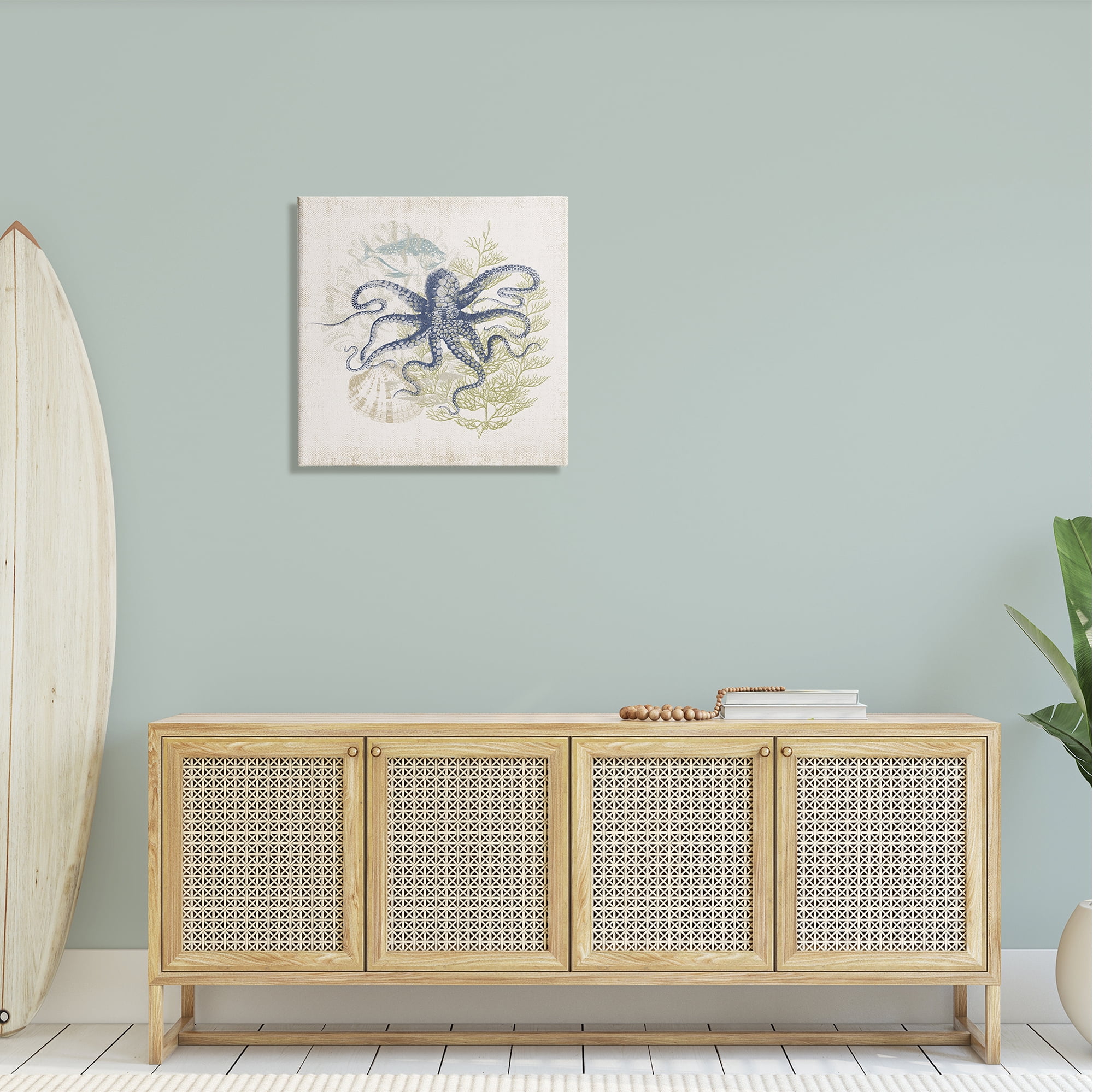 Stupell Industries Weathered Sea Life Overlay Pattern Aquatic Octopus Graphic Art Gallery Wrapped Canvas Print Wall Art, Design by Victoria Barnes