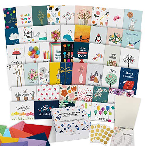 Dessie 110 Large All Occasion Greeting Cards Assortment w/Greetings Inside. Birthdays, Sympathy, Thinking Of You etc. Card Organizer Box + Dividers, ...