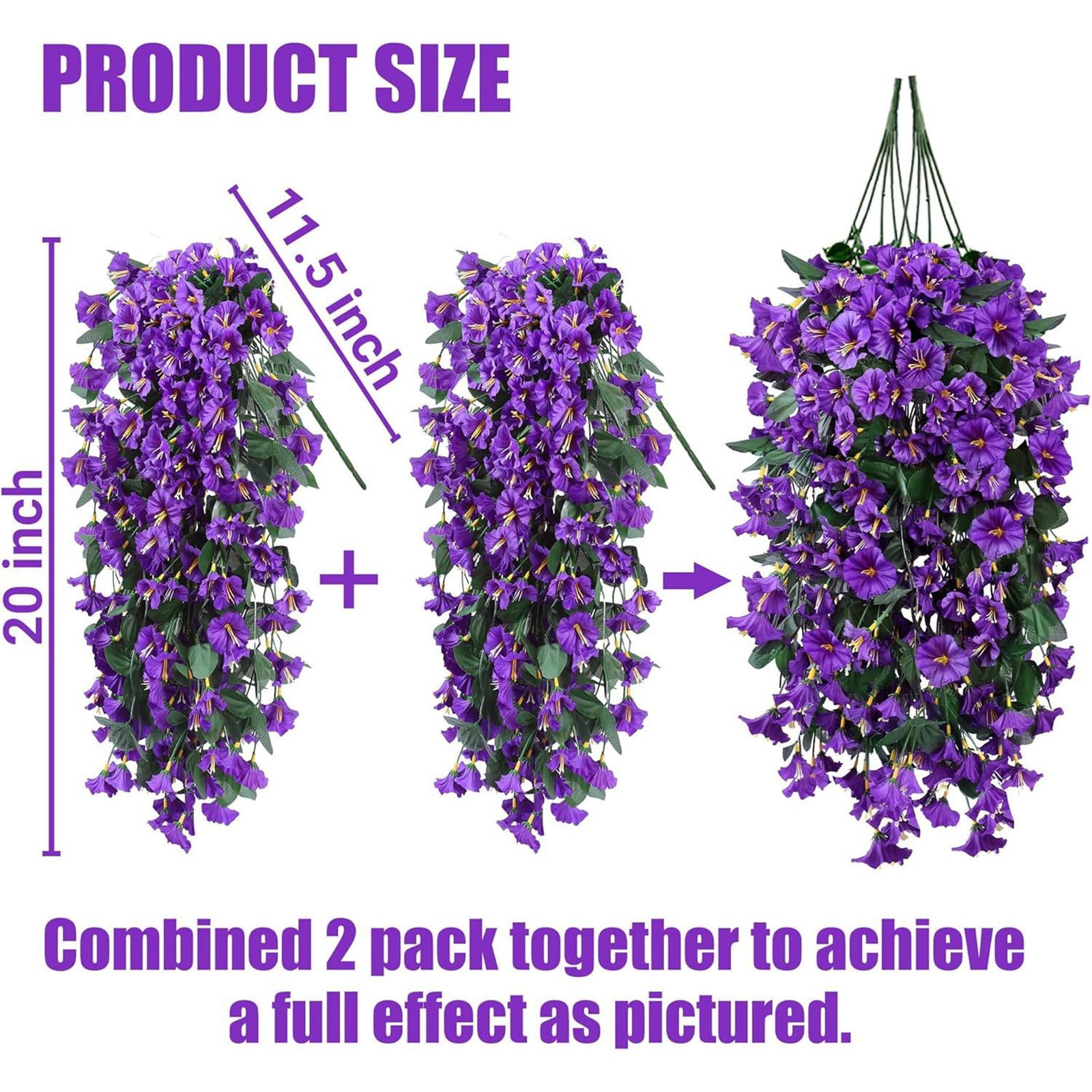 1PCS 23 Inch Artificial Hanging Morning Glory Flowers for Porch Patio Balcony Spring Summer Outdoor Decor, Faux Trailing Vines Fake Hanging Floral Plants,UV Resistant Realistic Fade Proof,D-style