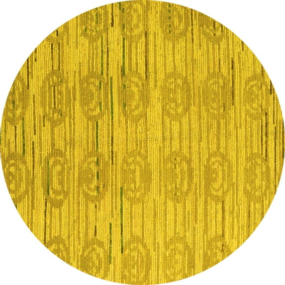 Ahgly Company Indoor Round Abstract Yellow Modern Area Rugs, 3' Round