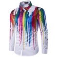 thumbnail image 4 of Camisas De Vestir Para Hombre 5xl Camisas superiores de primavera para hombres, parte superior con estampado de tinta de salpicaduras, camisas informales de manga larga con botones formales (White, M), 4 of 6