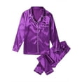 thumbnail image 3 of Women's Satin Silk Pajamas Set Long Sleeve Button Down Shirt Pants Nightwear Sleepwear Loungewear PJ Set Homewear, 3 of 6
