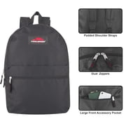 Basic Classic Solid Color Backpack with Front Zipper Accessory Pocket, Dual Zipper Closure & Padded Shoulder Straps for Work, School, Office, Gym, Sports, Travel, Commute & Recreation in Black