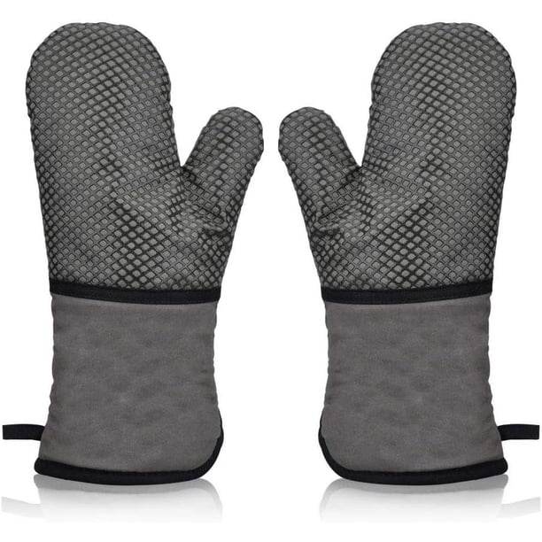 Guante de silicona para horno Good Grips, guantes para hornear resistentes al calor, guantes de cocina grises extra largos con franja de silicona antideslizante para asar y hornear