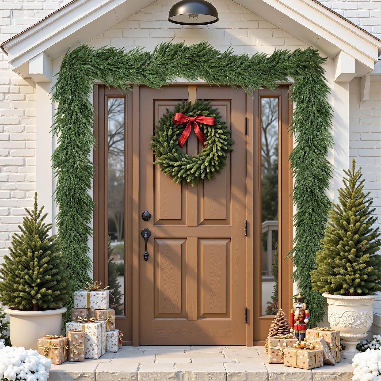 Lolsea 9ft Artificial Norfolk Pine Christmas Garland, Green photo 6