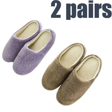 

2 Pairs Female Home Slipper Floor Soft Women Indoor Slippers Cotton-Padded Shoes Home Slippers Short Plush Soft Non-Slip Sole