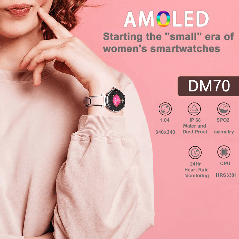 DM70 Smart Watch Women's Fashion Sports Watch 1.04 inches Bluetooth Calling Music Health Tracker Sleep Monitoring for Android or iOS