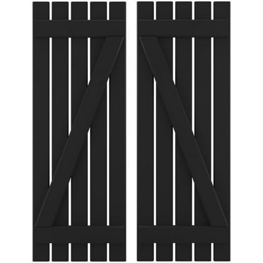 Ekena Millwork 19 1/2"W x 54"H Americraft Five Board (2 Batten) Exterior Real Wood Spaced Board-n-Batten Shutters w/ Z-Bar (Per Pair), Black