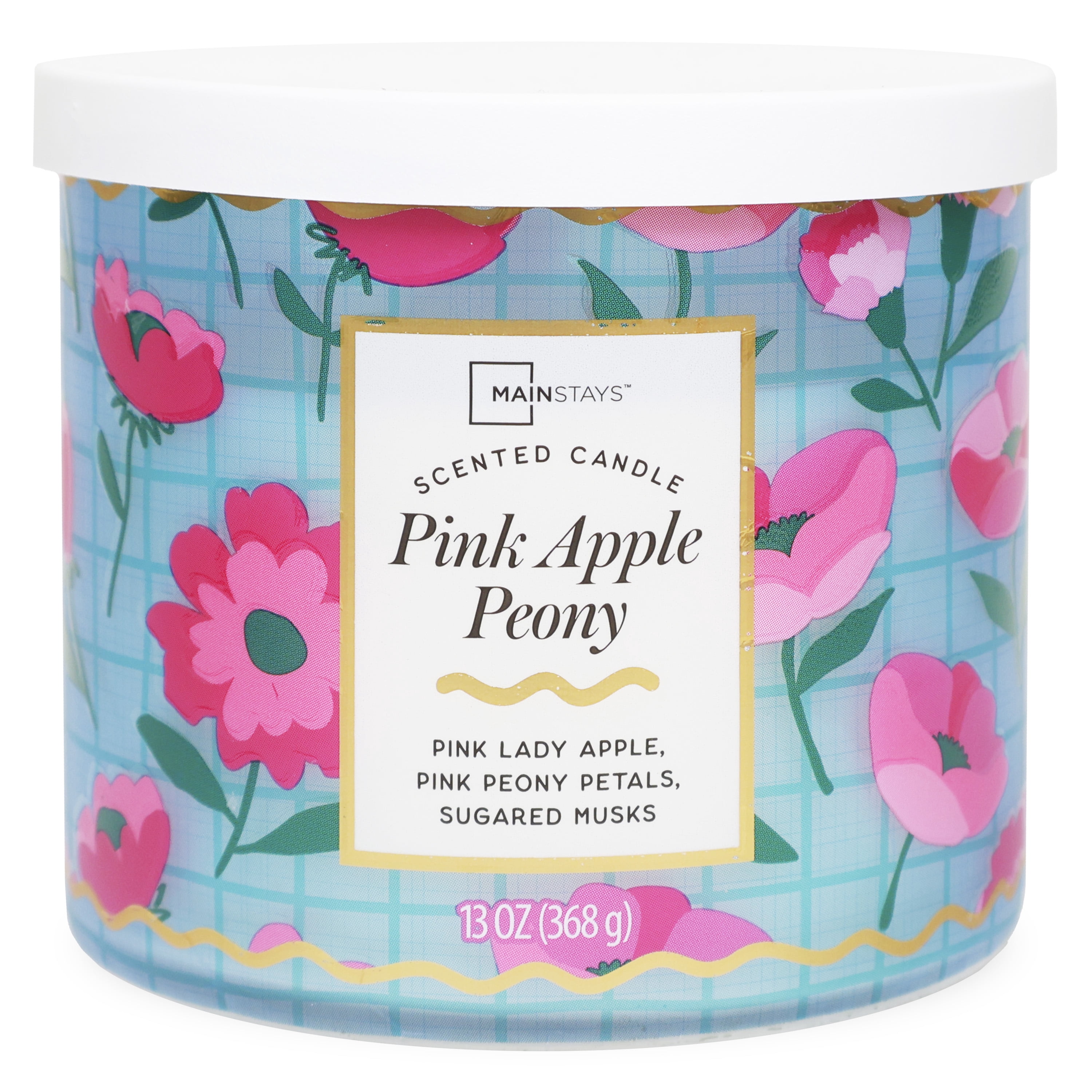 Mainstays Pink Apple Peony 3-Wick Fragrance Candle with Decorative Wrap, 13 Ounce