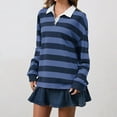 thumbnail image 5 of YDFCWXW Women's Oversized Striped Polo Sweatshirt Long Sleeve Pullover Tops Loose Fit Shirt Fall Outfits (Blue, S), 5 of 7