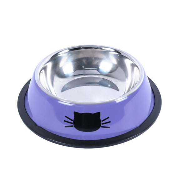 Stainless Steel Pet Bowl with Non-Slip Base - Cat Face Print Dog Food & Water Dish