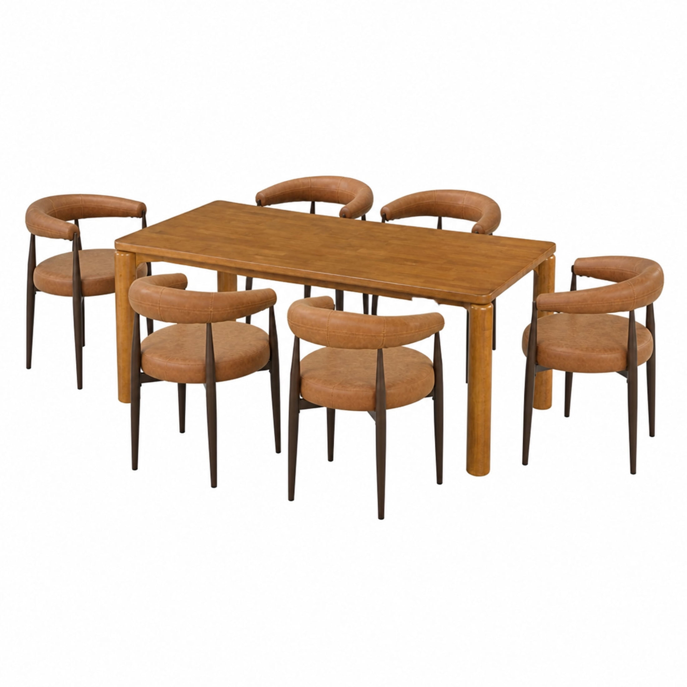Christopher Knight Home 7-Piece Industrial Dining Set, 70" Table with PU Leather Chairs, Walnut+Brown