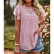thumbnail image 2 of Blusa de mujer con cuello redondo y manga con volantes, estampado fluido, holgado, informal, de gasa, color rosa M, 2 of 6