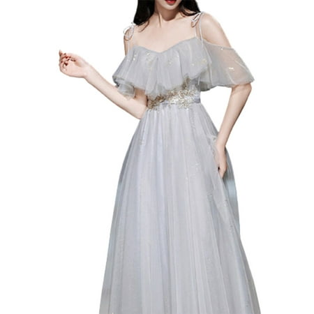 

Dress Gray Bridesmaid Summer Fairy Temperament Long Section Thin Sister Group Evening Dress Skirt Female Gray Sling Mid-length XS