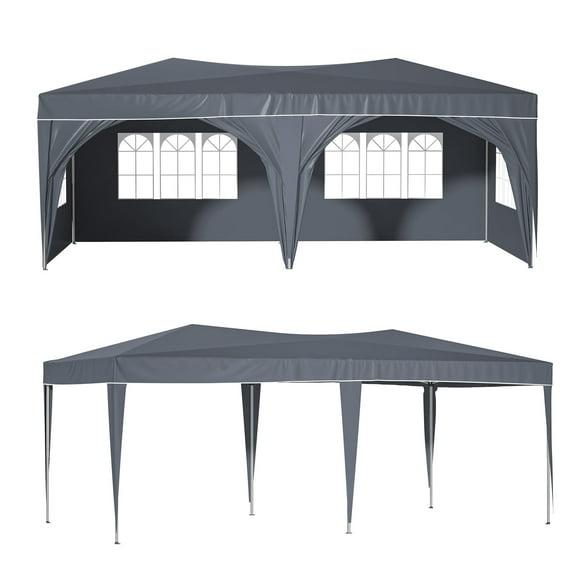 LIVIVOX 10'x20' Pop Up Canopy Tent with 6 Sidewalls, Ez Pop Up Outdoor Canopy for Parties, Waterproof Commercial Tent with 3 Adjustable Heights, Carry Bag, 6 Sand Bags, 6 Ropes and 12 Stakes, Gray