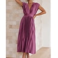 thumbnail image 2 of pbnbp Prom Dresses for Women Casual Elegant Solid Color Pleated Backless with Strappy Tunic V Neck Short Sleeve Midi Dress Summer 2023!, 2 of 6