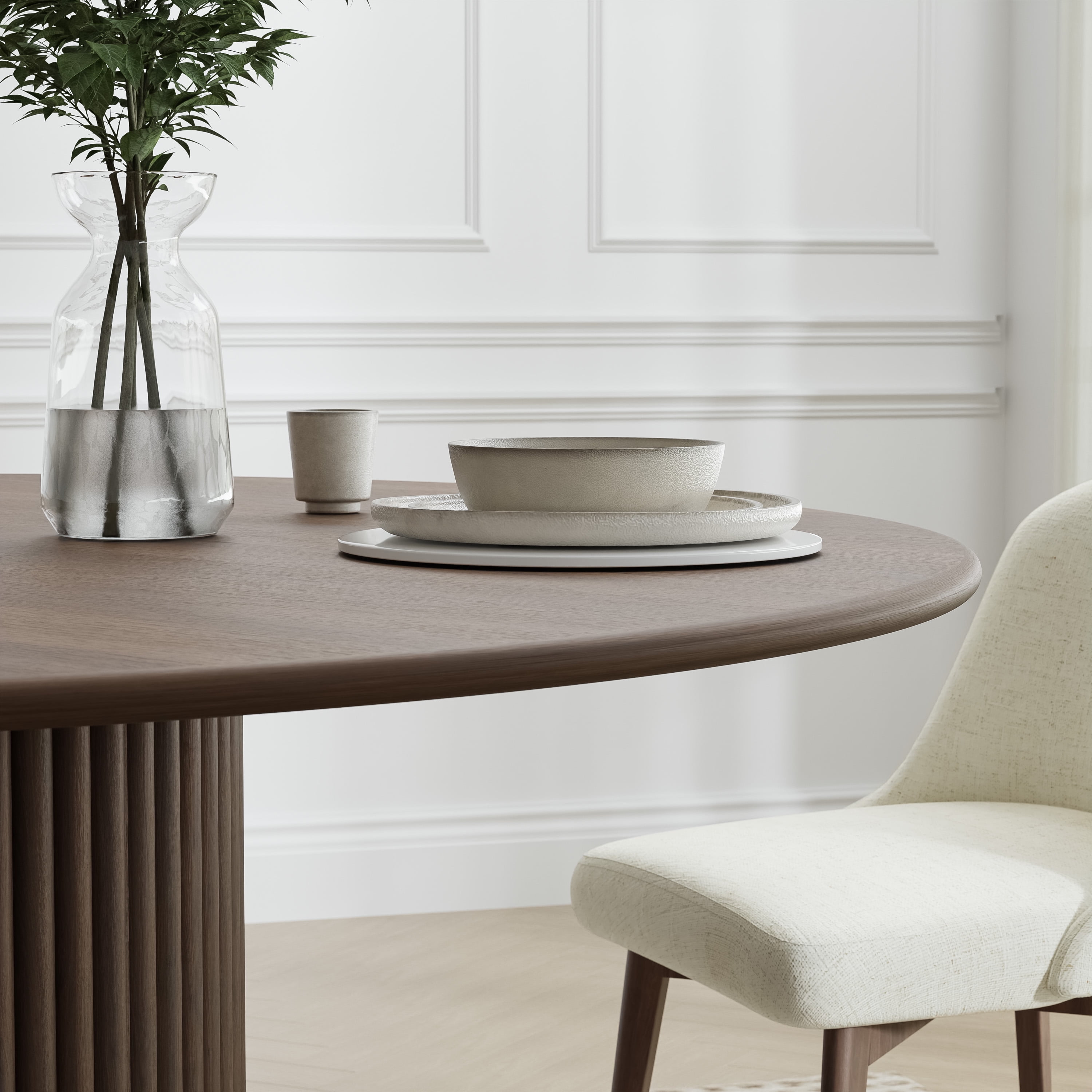 MAYEERTY 60 in. Soild Wood Walnut Dining Table Round Kitchen Table