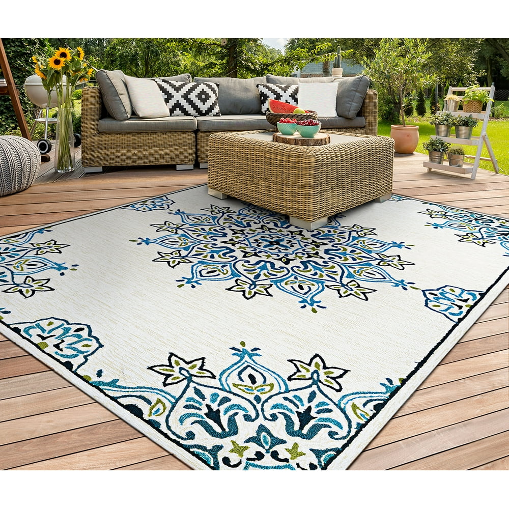 Covington Mystic Garden SandAqua Indoor/Outdoor Area Rug Multiple Sizes